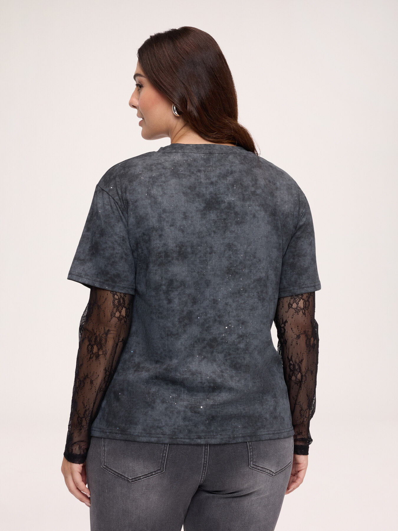 T-shirt with lace sleeves image number 1
