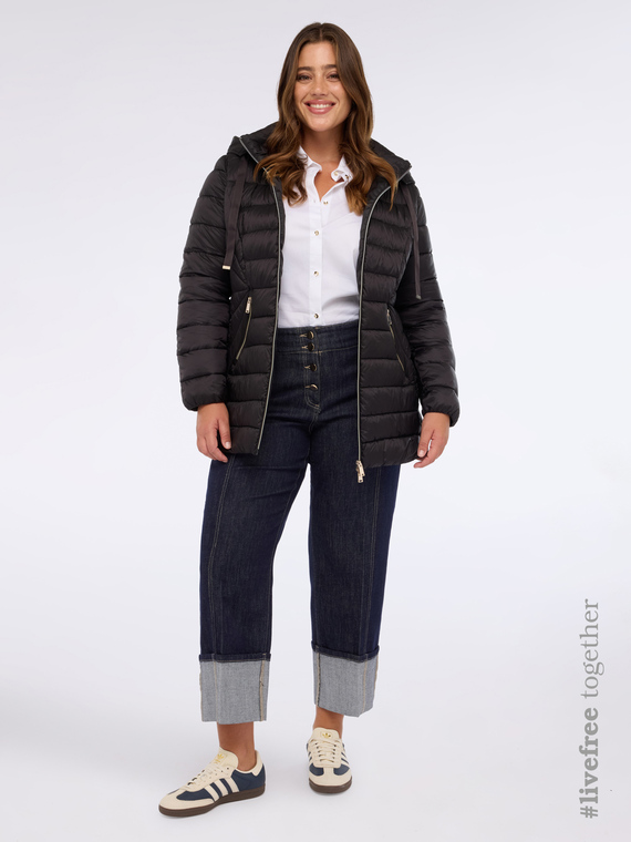 Long down jacket with detachable hood