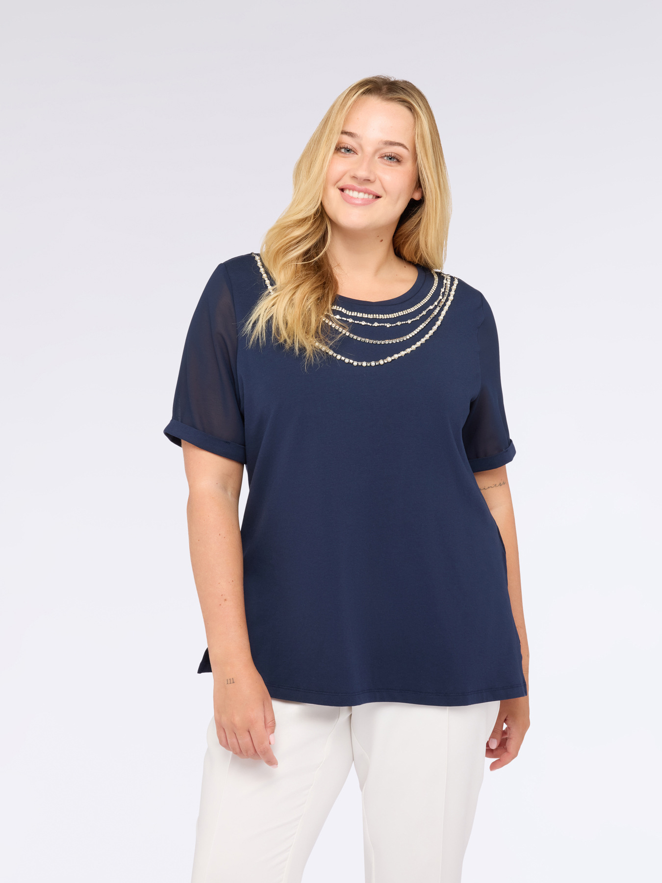 T-shirt with jewel appliqu&eacute;s image number 0