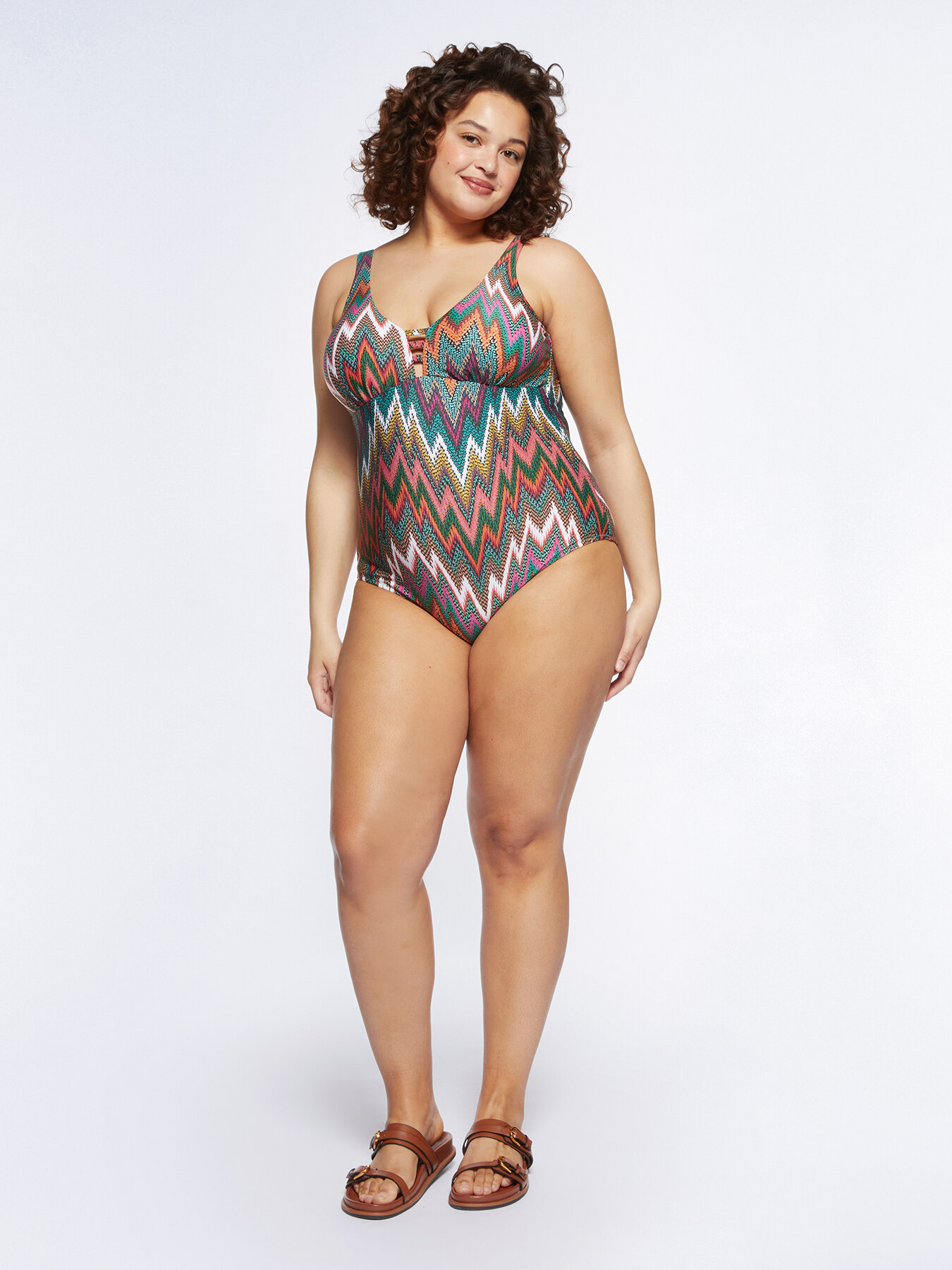 One-piece swimsuit with chevron print image number 0