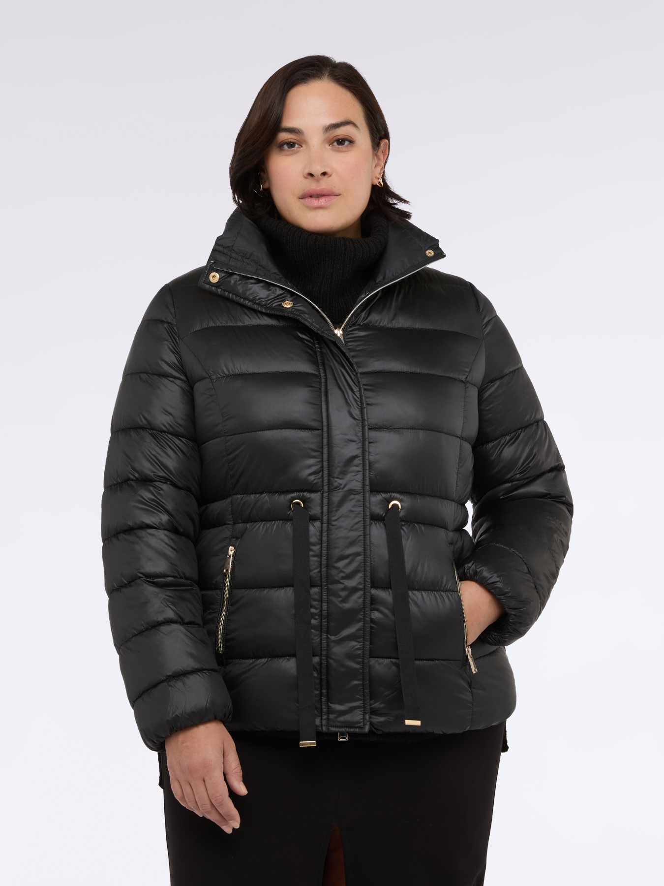 Quilted down jacket with drawstring waist image number 3