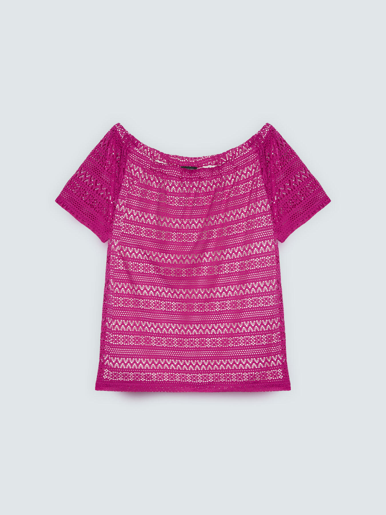 Striped lace T-shirt with boat neckline image number 4