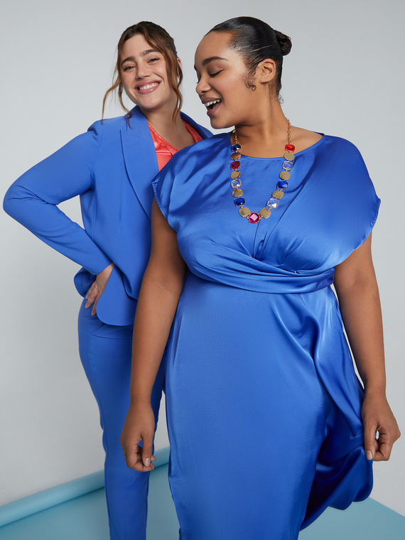 Fiorella Rubino - Vestito in raso con drappeggio Donna, Blu Taglia: 37 (46 IT)
