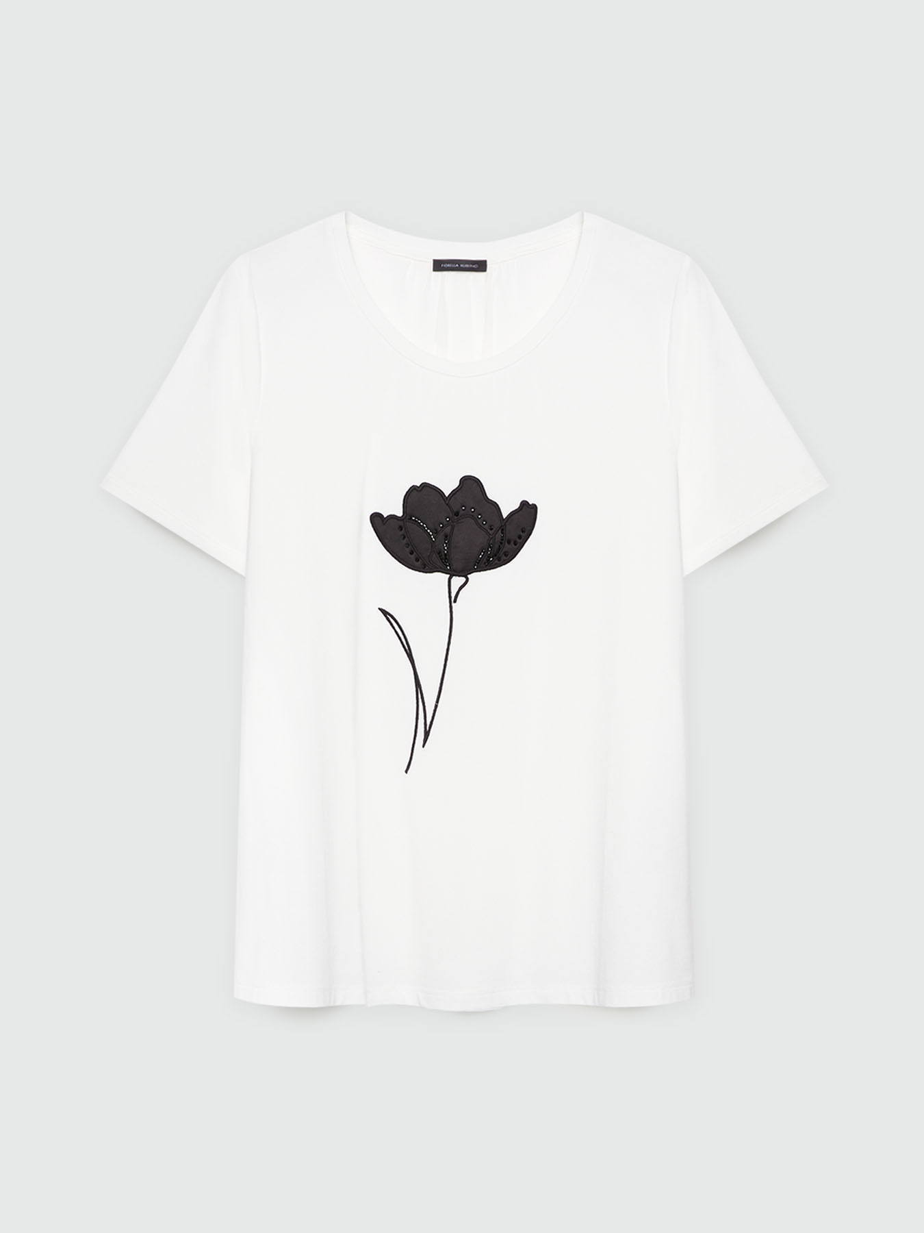 T-shirt con stampa fiore e perline image number 4