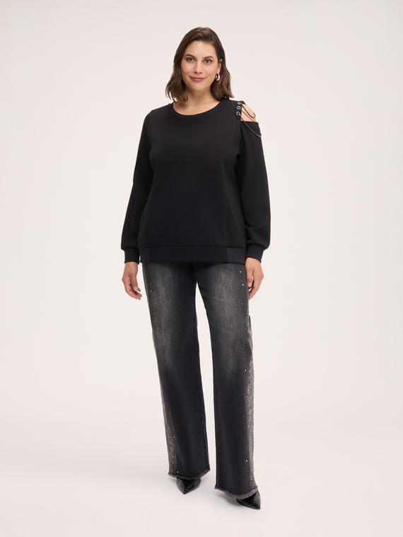 Sweatshirt mit Cut-Outs und Ketten an der Schulter
