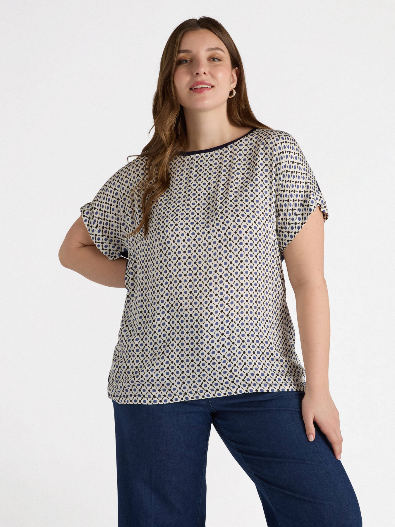 Camiseta bimaterial con estampado &oacute;ptico image number 0