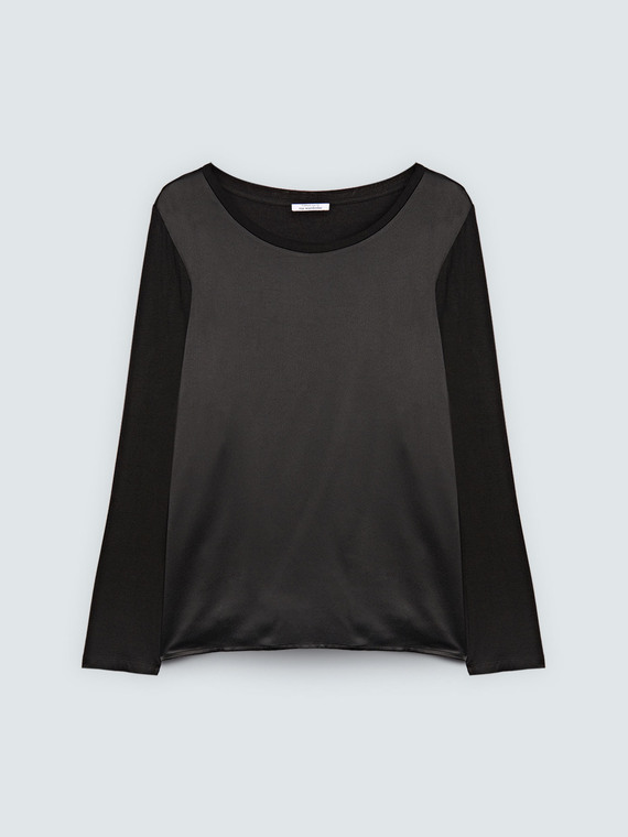 T-shirt in raso e jersey a manica lunga - vista alternativa | Fiorella Rubino