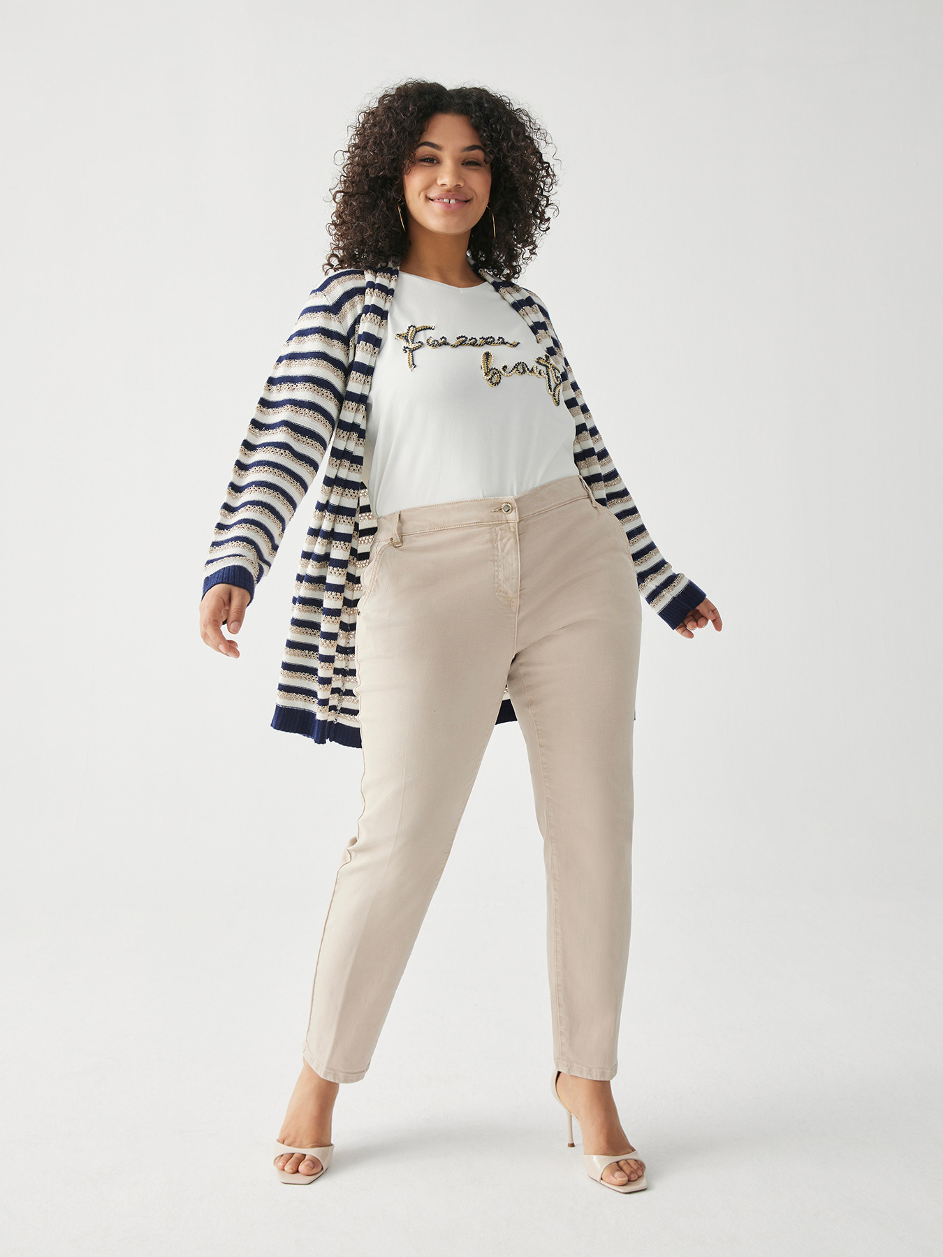 Gestreifter Maxi-Cardigan mit Mikro-Pailletten image number 1