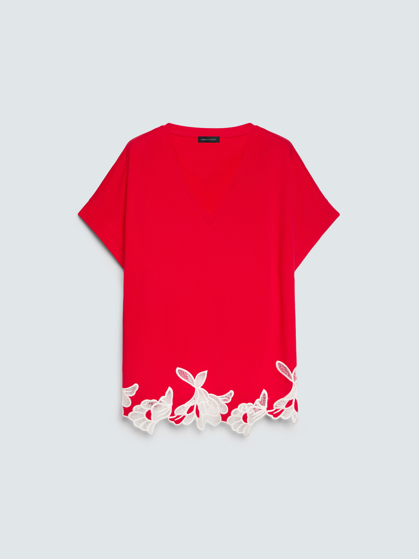 Cotton t-shirt with floral embroidery image number 4