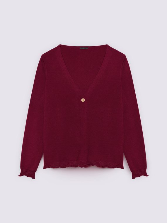 Cardigan scollo a v con bordi smerlati - vista alternativa | Fiorella Rubino