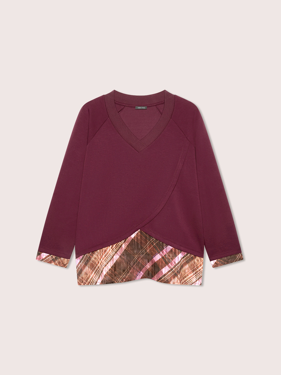 V-neck sweatshirt with check print insert