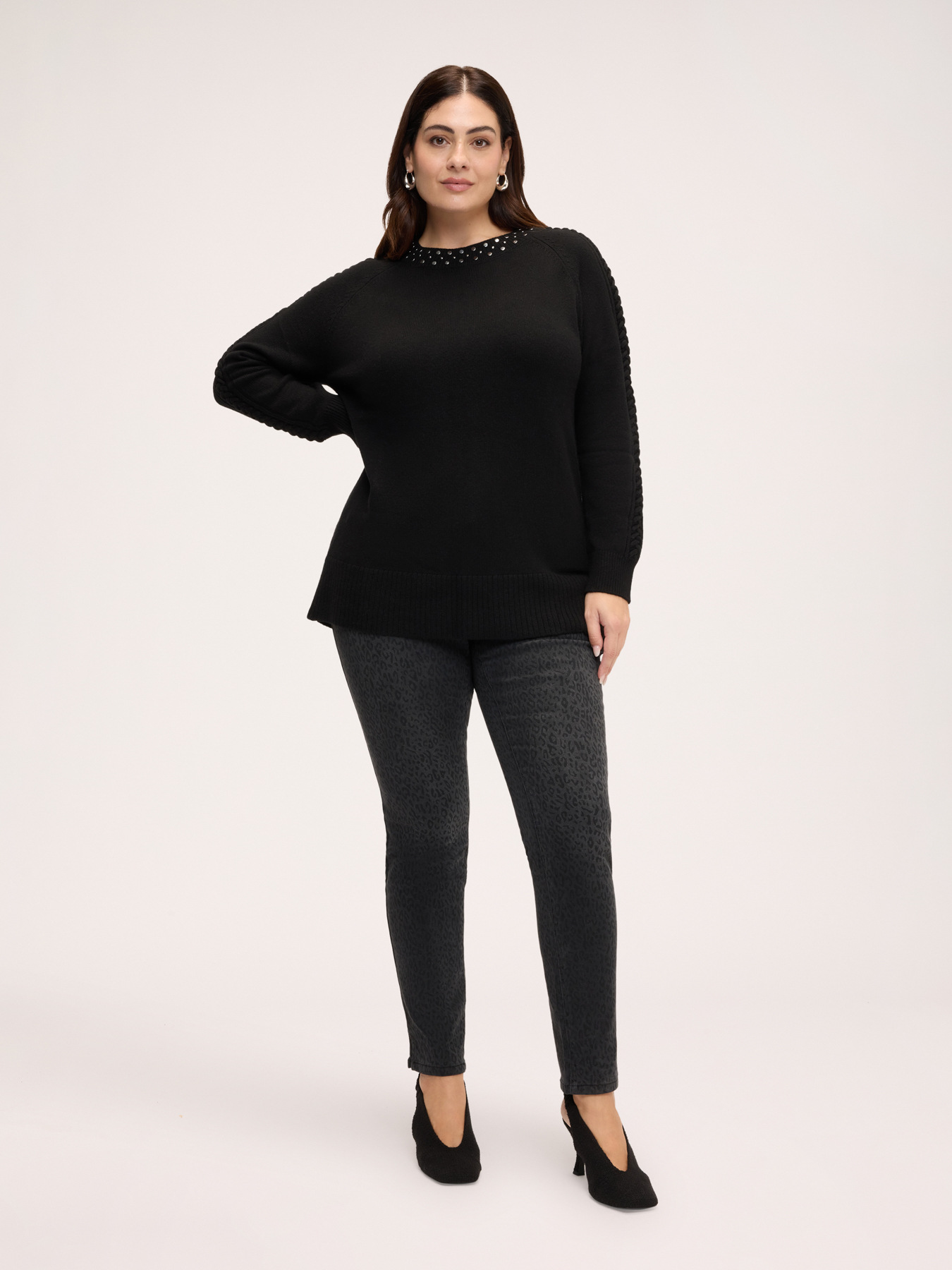 Wool-blend sweater with rhinestone embellishments image number 2