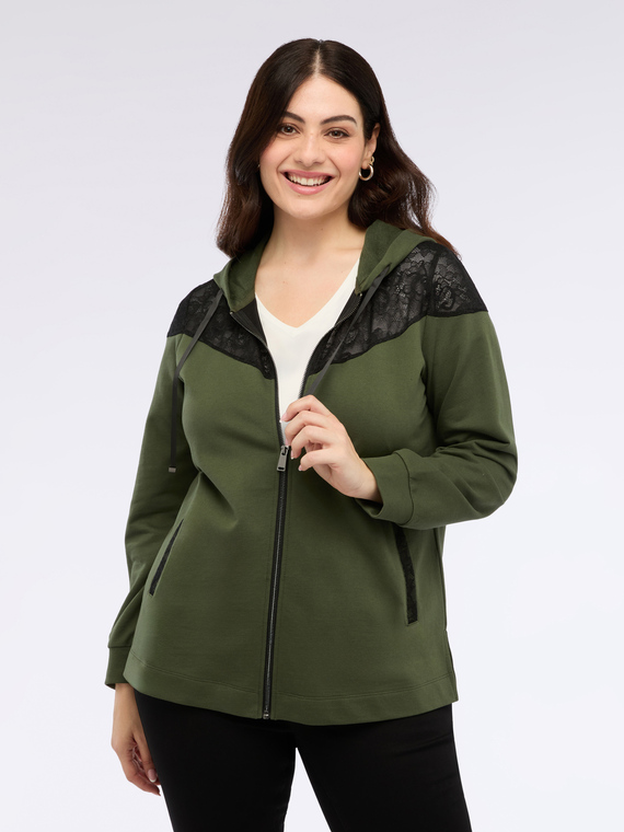 Sweat &agrave; capuche avec insert en dentelle