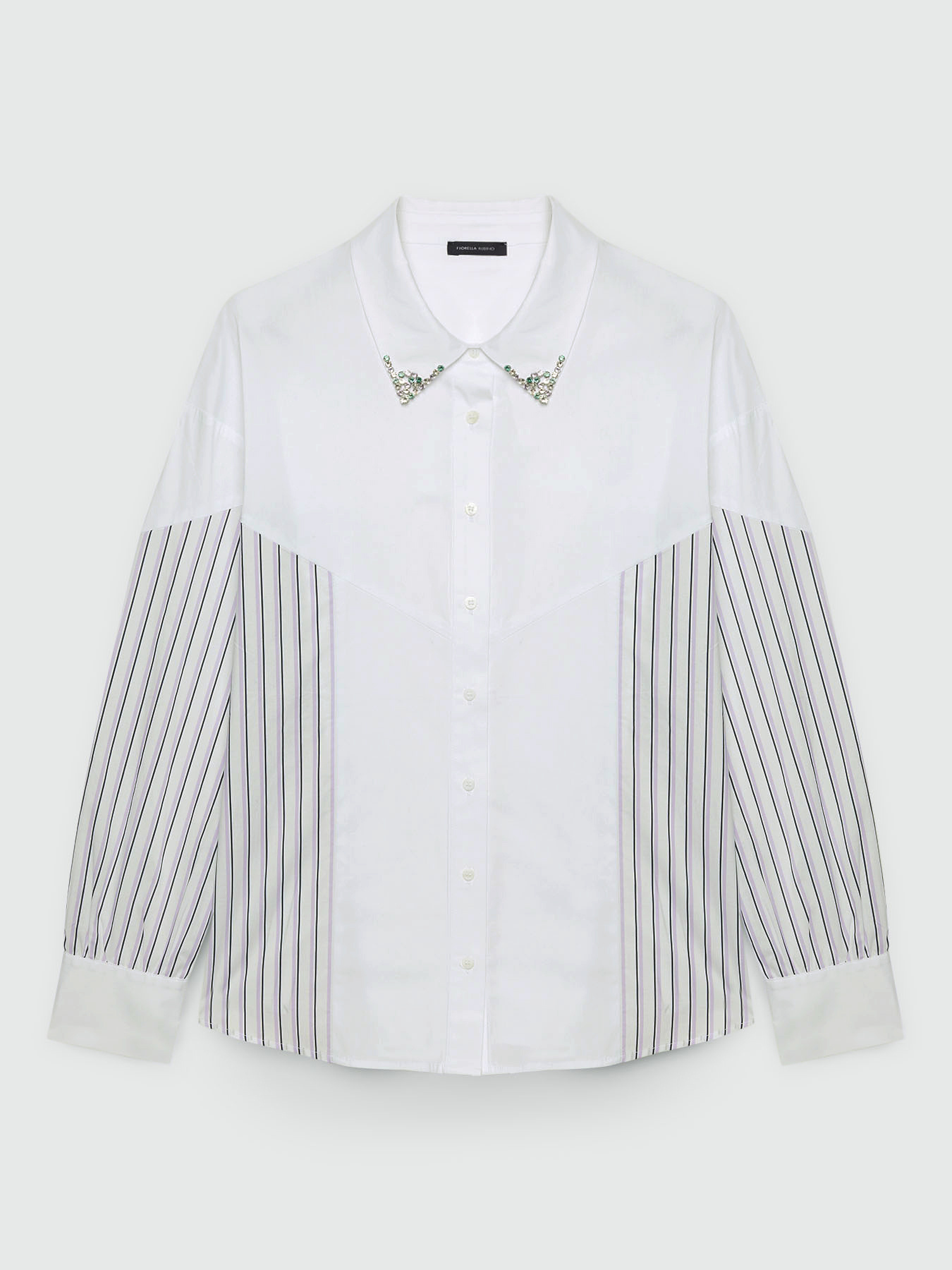Shirt with striped inserts and rhinestones on the collar image number 5