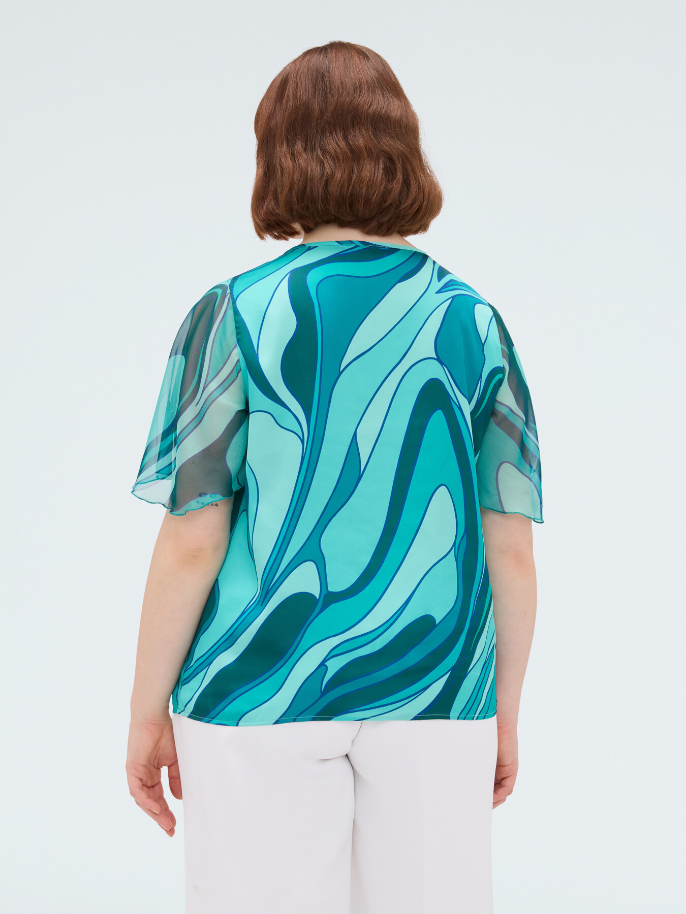 Bi-material blouse with print image number 1
