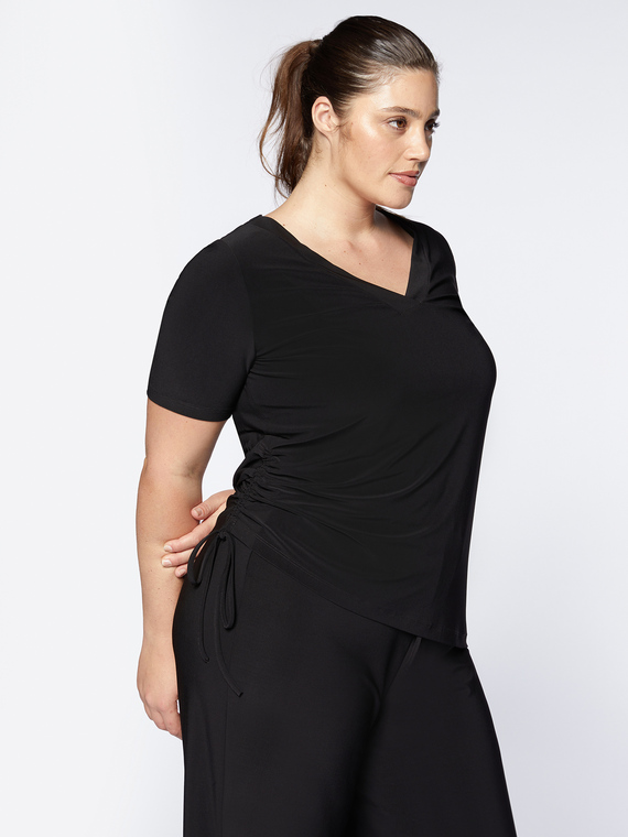 Fiorella Rubino - T-shirt con coulisse sul fianco Donna, Nero Taglia: M (52-54 IT)