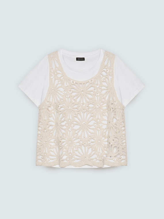 T-shirt con top crochet - vista alternativa | Fiorella Rubino