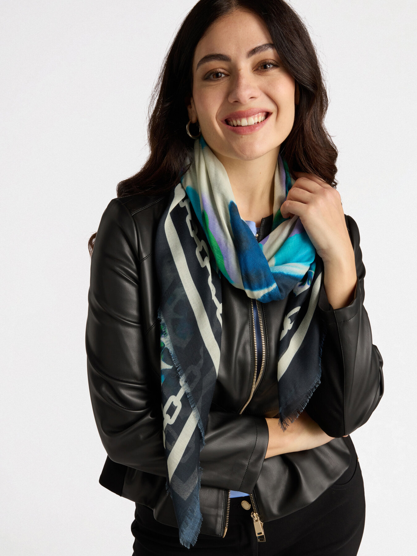 Floral scarf with trims image number 0