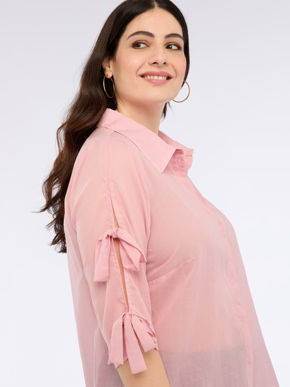 Fiorella Rubino - Camicia in cotone con fiocchi sulle maniche Donna, Rosa Taglia: 37 (46 IT)