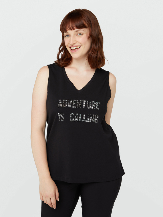 Fiorella Rubino - Top con scritta Donna, Nero Taglia: M (52-54 IT)