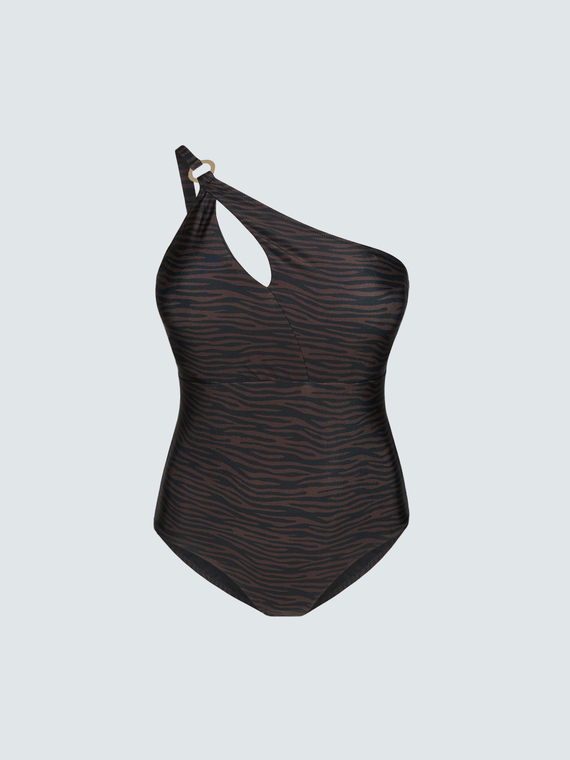 Einteiliger Badeanzug mit One-Shoulder-Tr&auml;ger und Cut-outs
