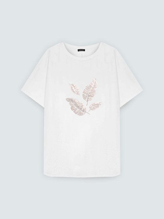 Jersey t-shirt with sequin foliage