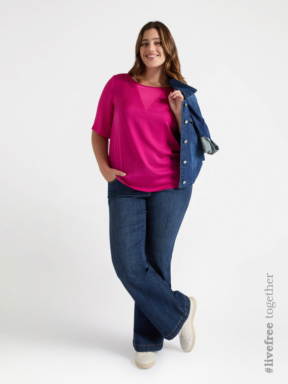 Fiorella Rubino - Blusa con inserto a V Donna, Fucsia Taglia: 37 (46 IT)