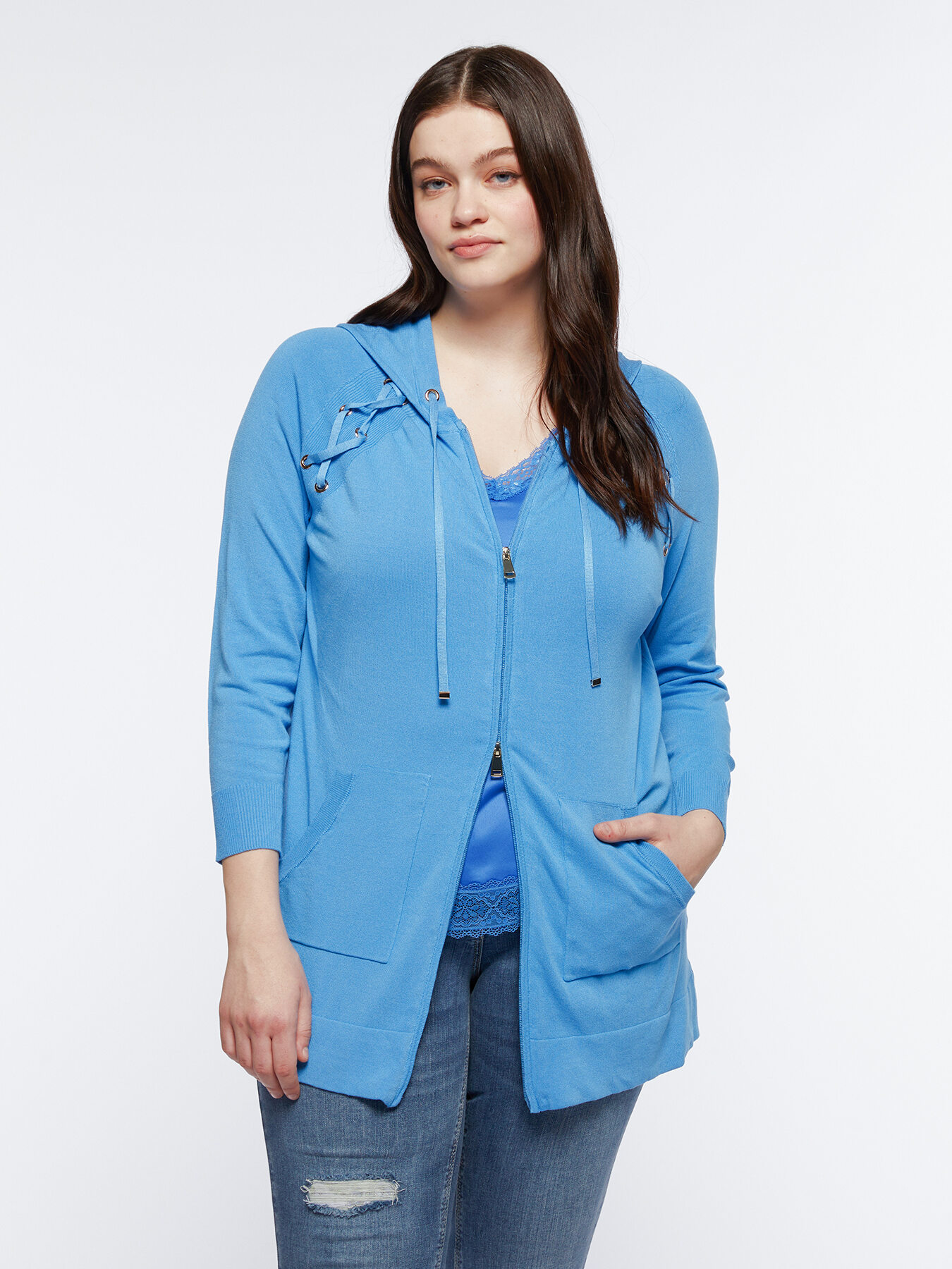 Cardigan with strings and zip image number 1