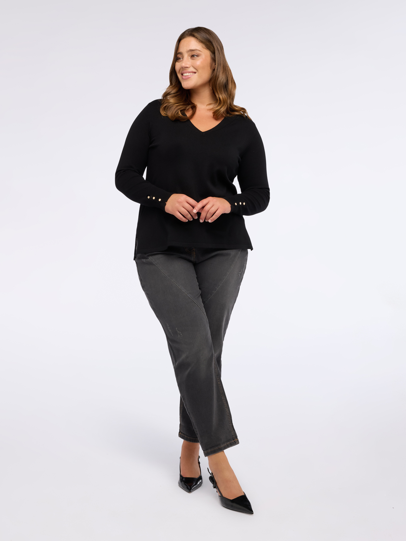 V-neck sweater with buttons on the cuffs image number 0