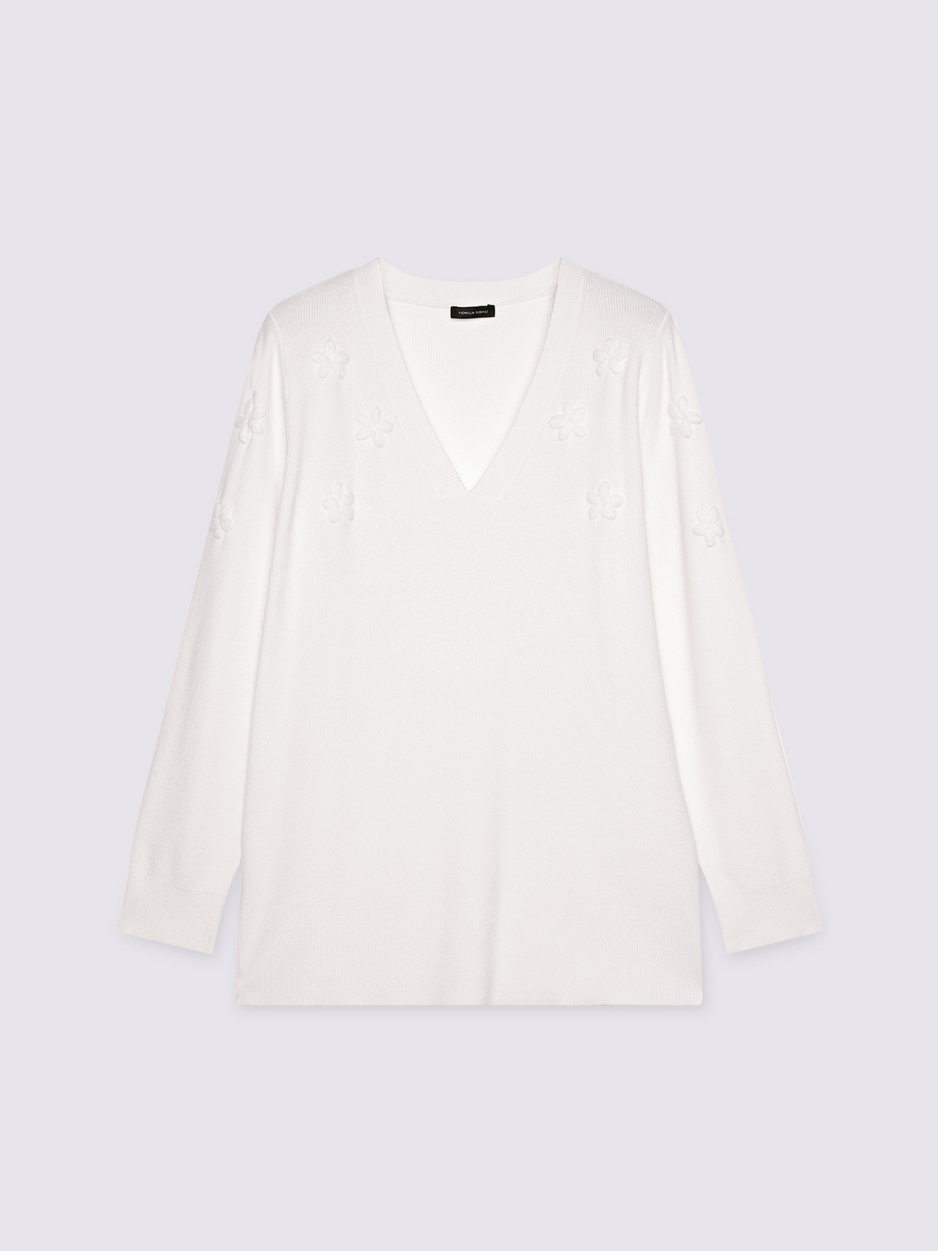 V-Ausschnitt-Pullover mit Blumenstickerei image number 4