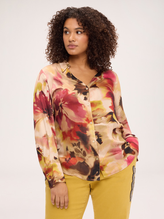 Camicia con stampa floreale in raso