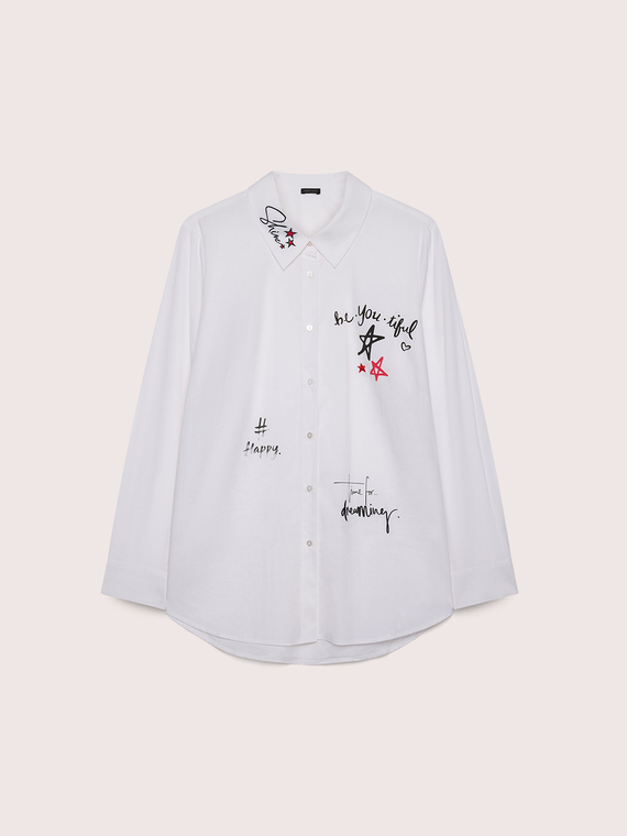 Shirt with print and embroidery in cotton poplin