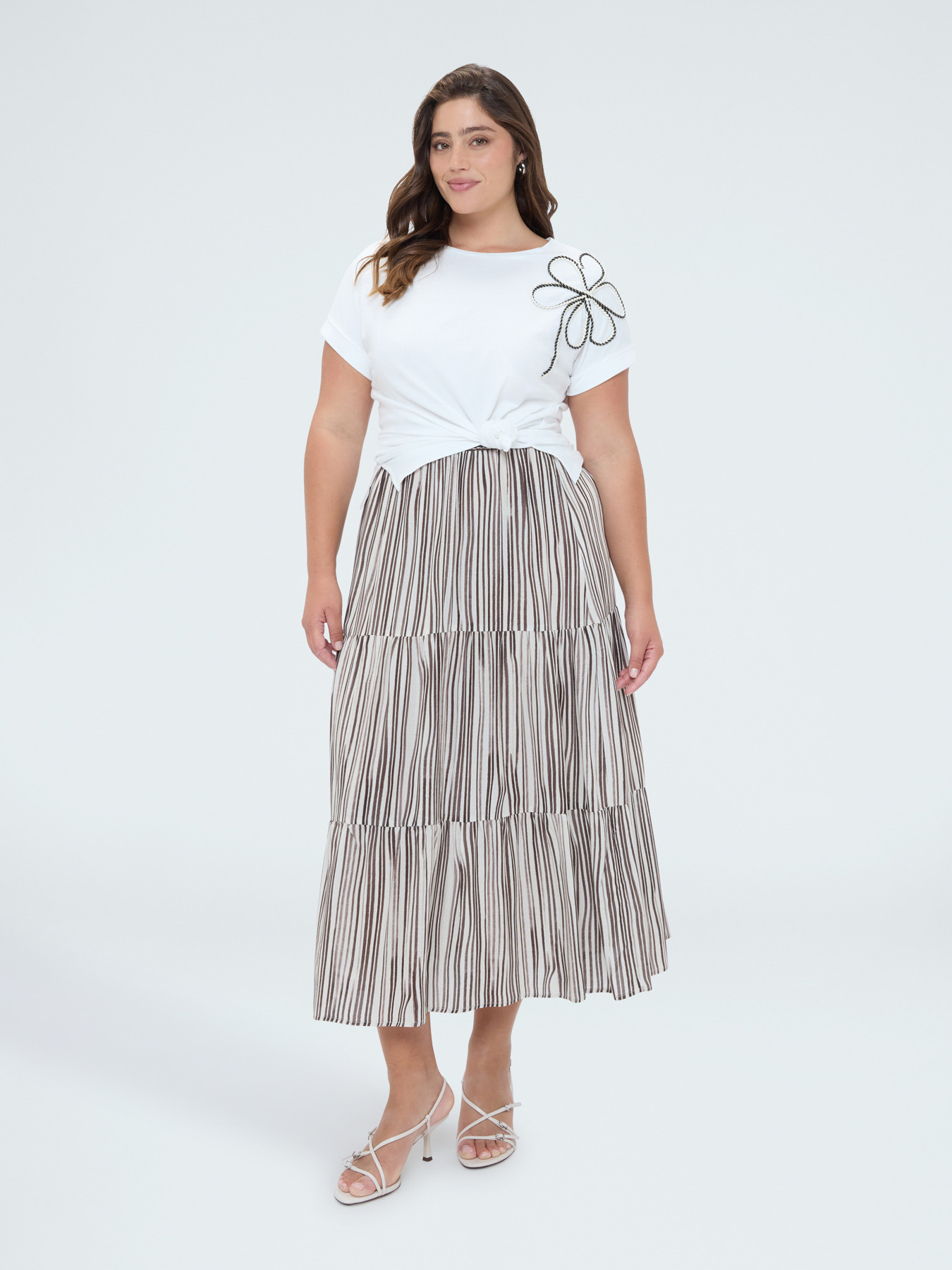 Long striped muslin skirt with ruffle image number 4
