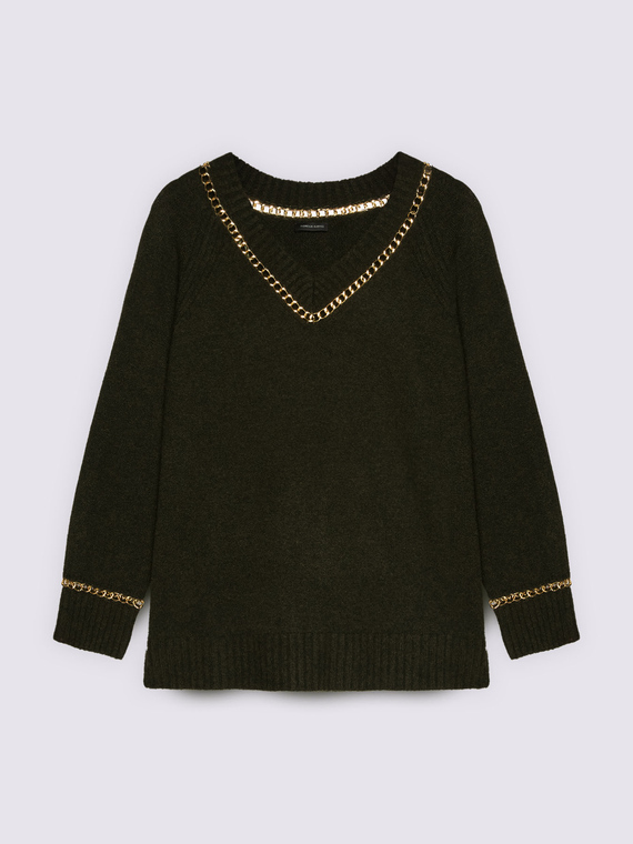 Pullover mit V-Ausschnitt und Kettendetails