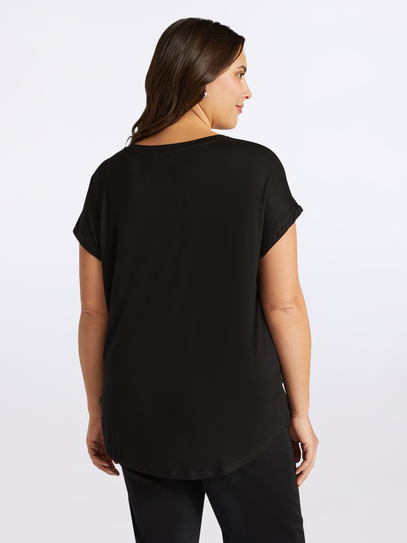 Zweistoffiges T-Shirt mit rundem Ausschnitt und Kimono&auml;rmeln image number 1