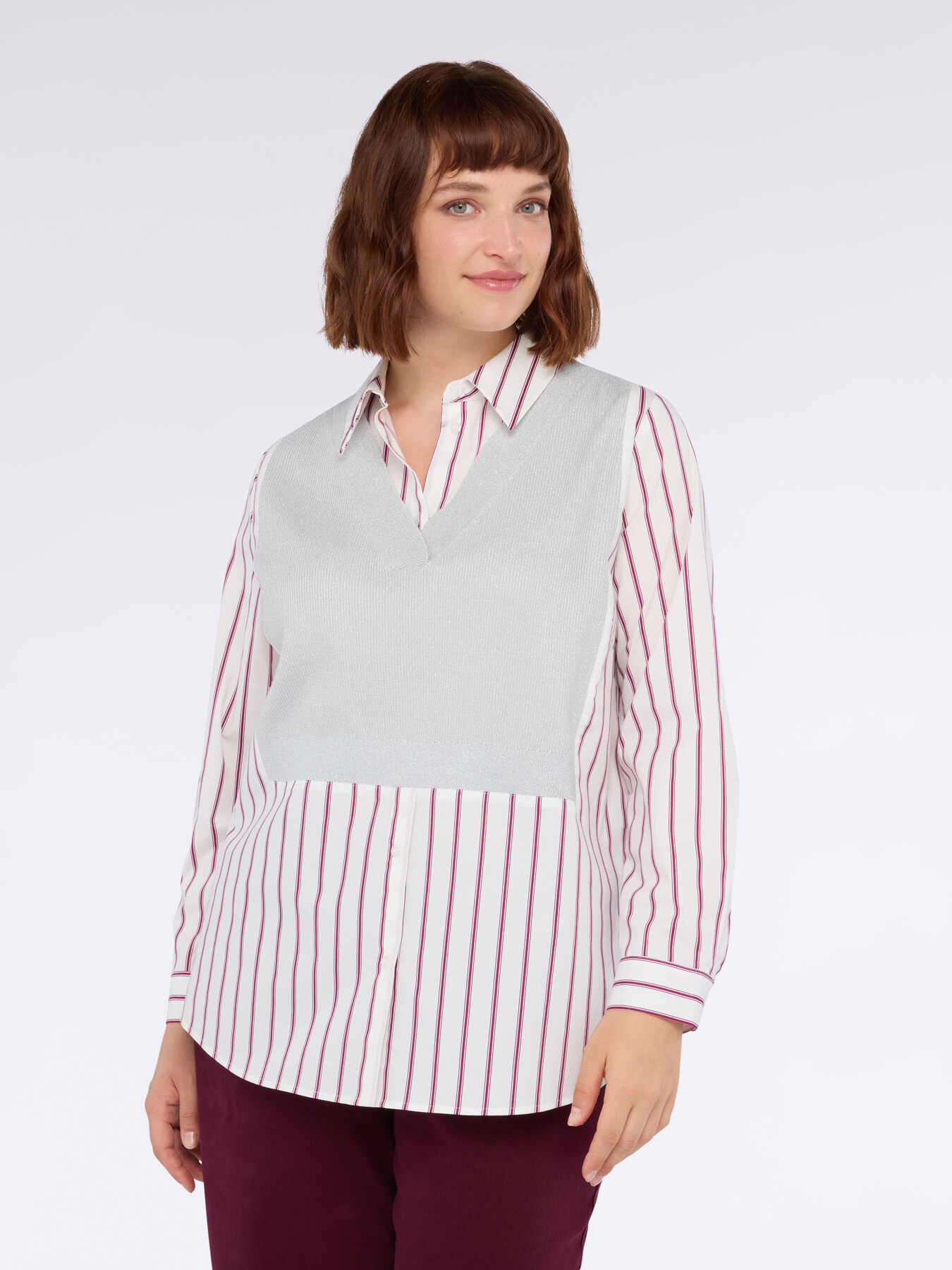 Two-material shirt with overlapping vest image number 0