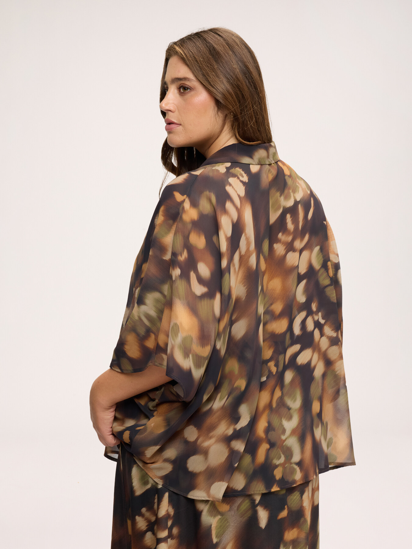 Kimono blouse with print in georgette image number 1