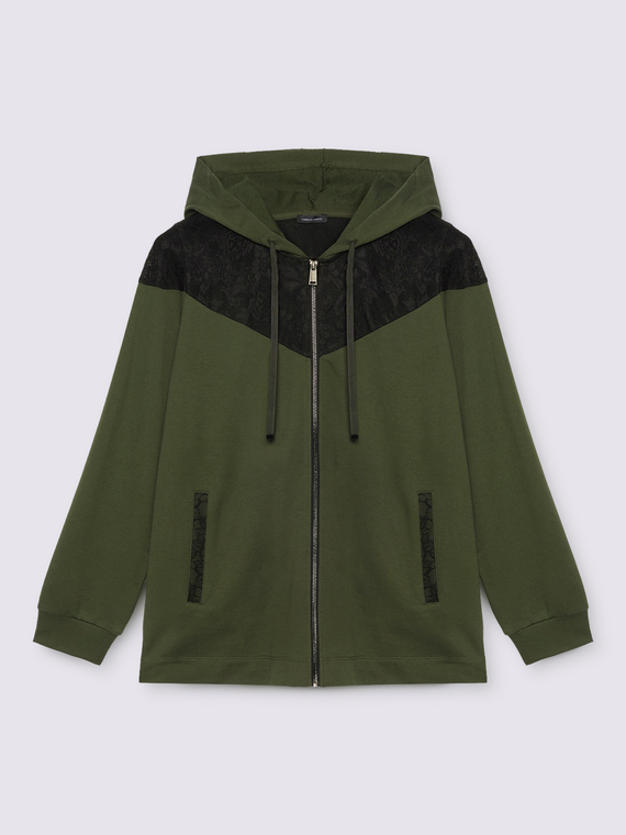 Hooded sweatshirt with lace insert