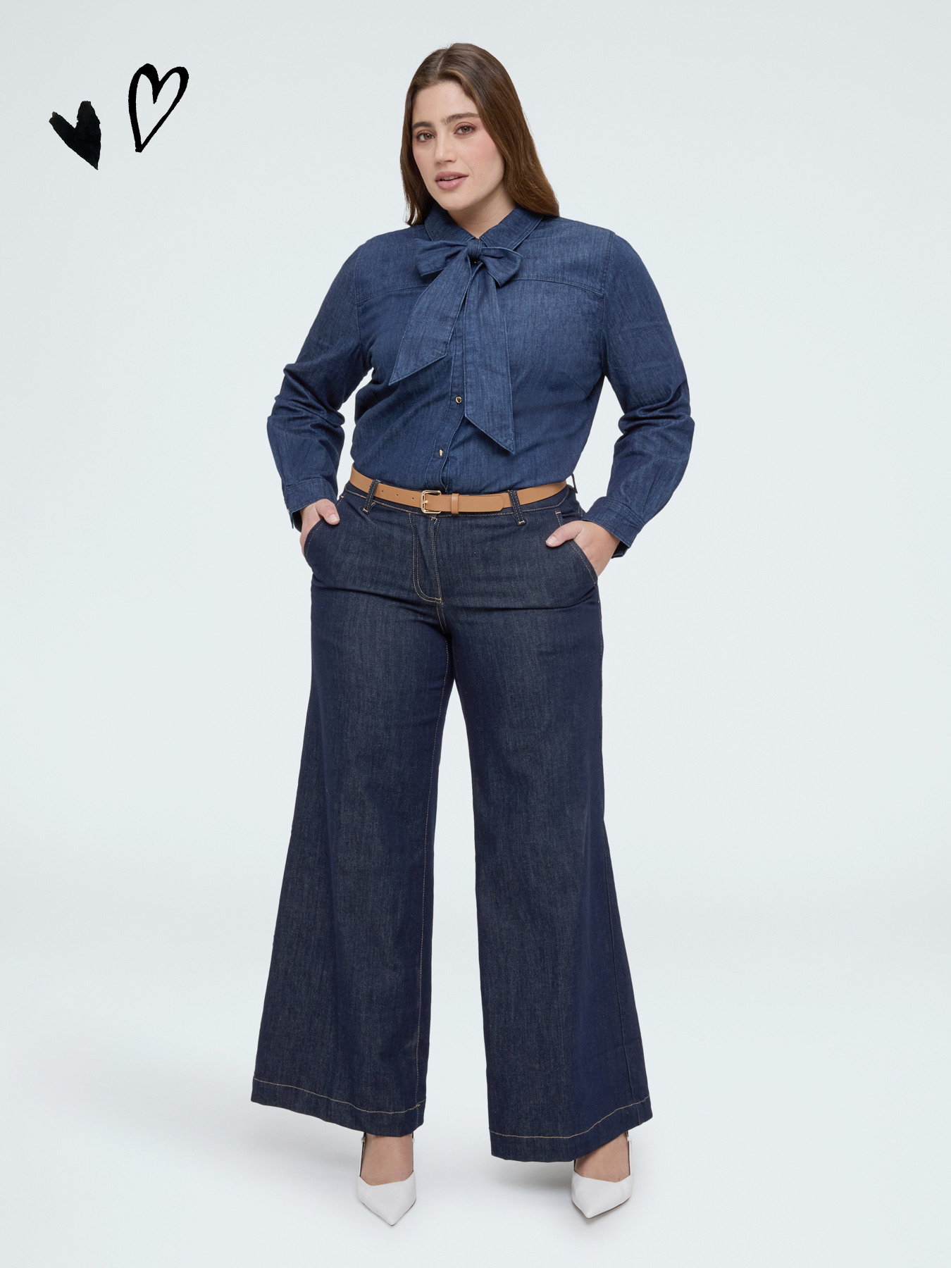 Jeanshemd mit Schleife/Krawatte image number 0