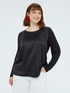 Zweistoffiges T-Shirt mit Dreiviertel&auml;rmeln aus Satin und Jersey image number 0