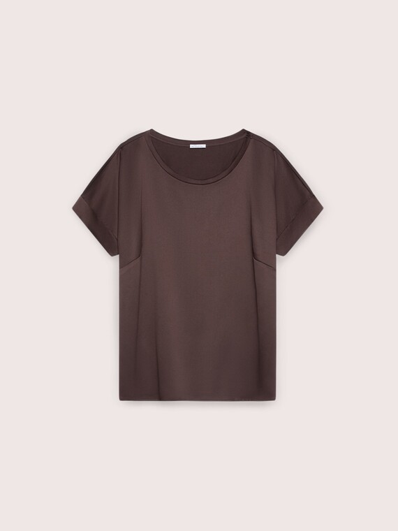Bi-material T-shirt in satin and jersey