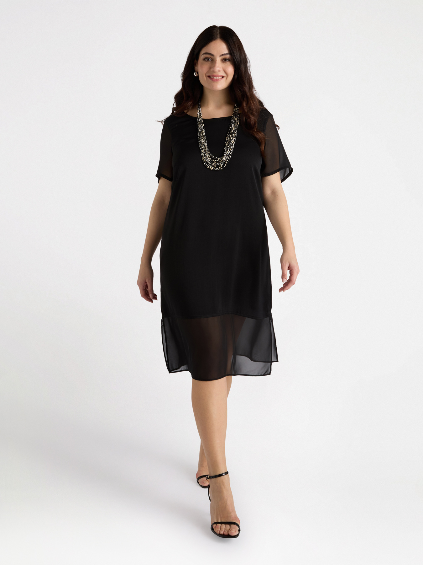 Vestido recto con aplicaciones transparentes image number 2