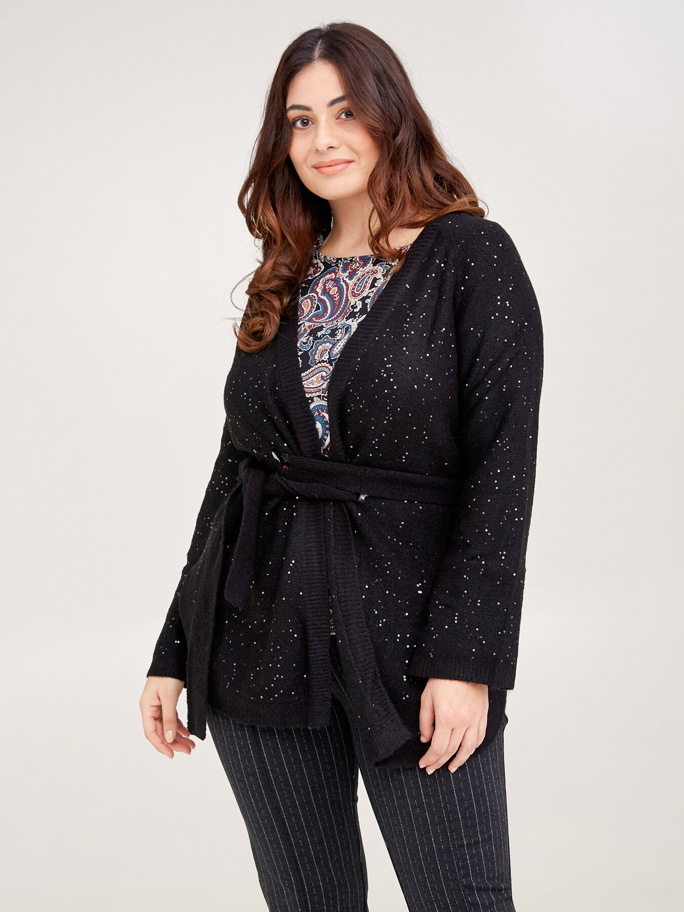 Cardigan lungo con paillettes image number 2