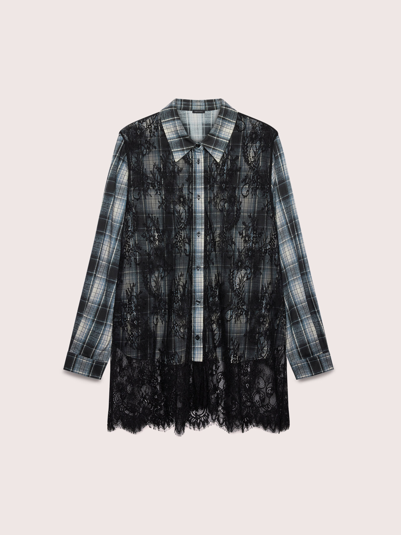Checked shirt with floral lace inserts image number 4