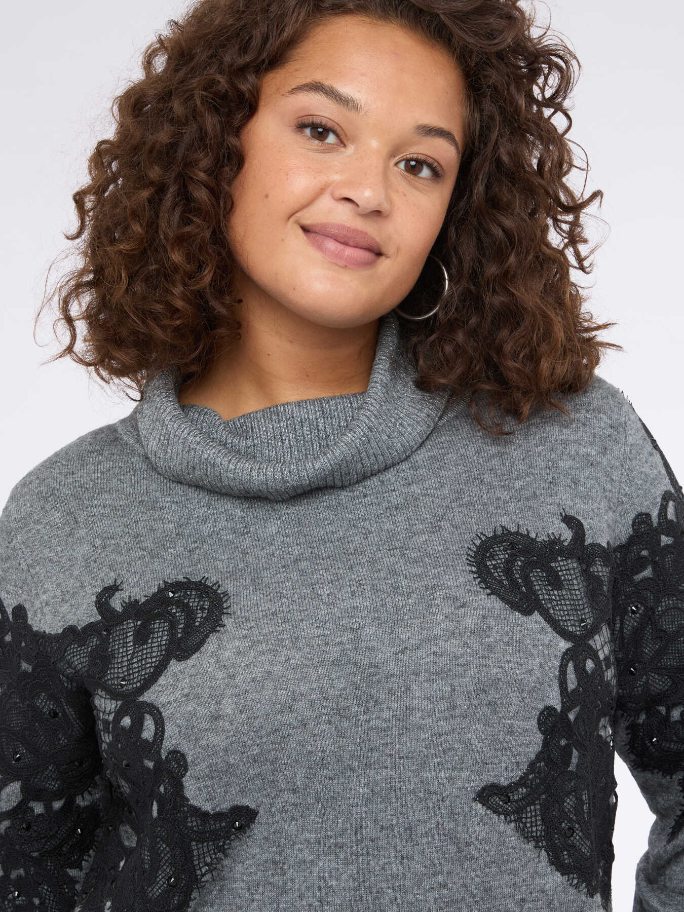 Turtleneck sweater with lace insert image number 3