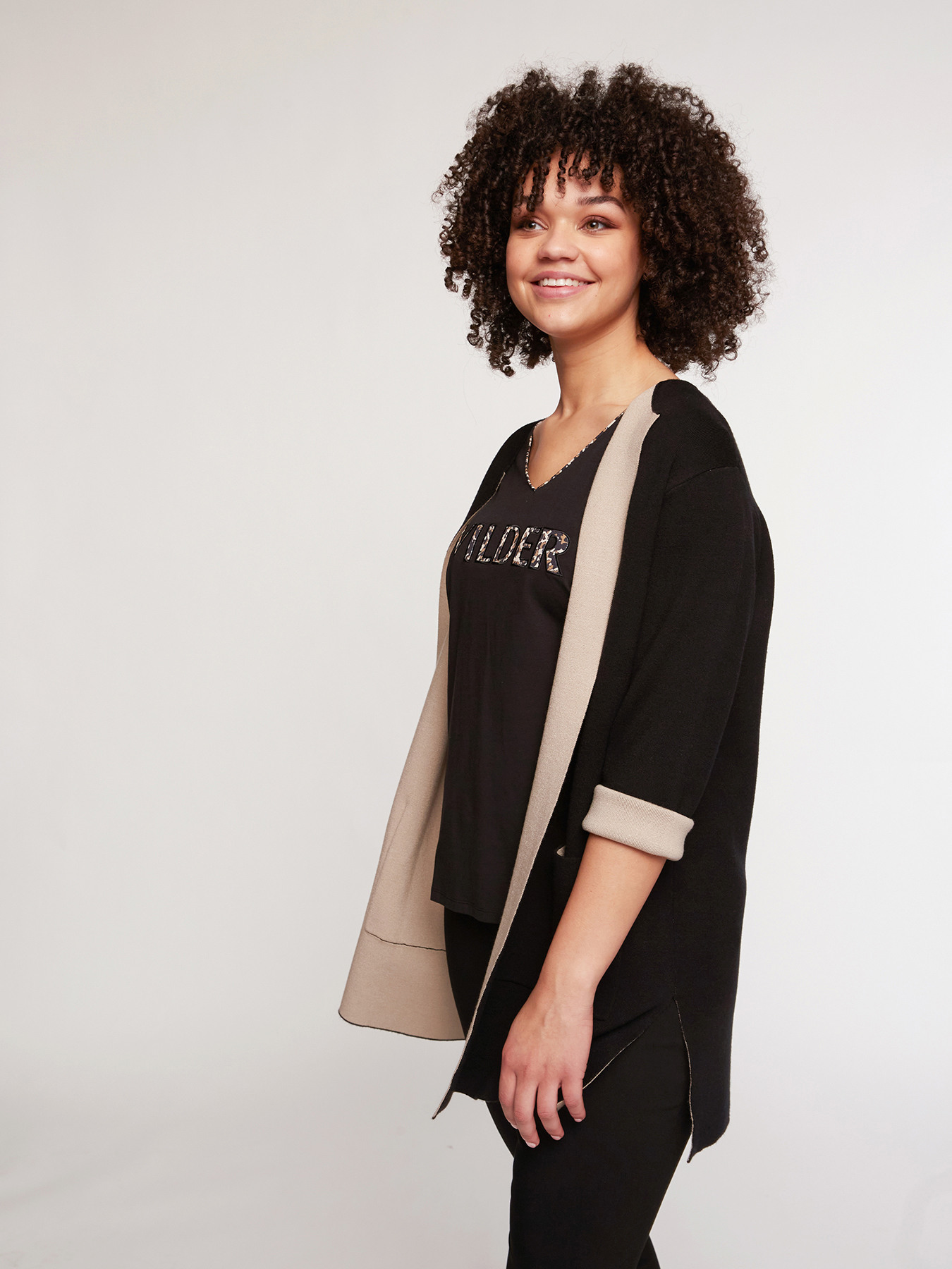 Long two-tone cardigan image number 0