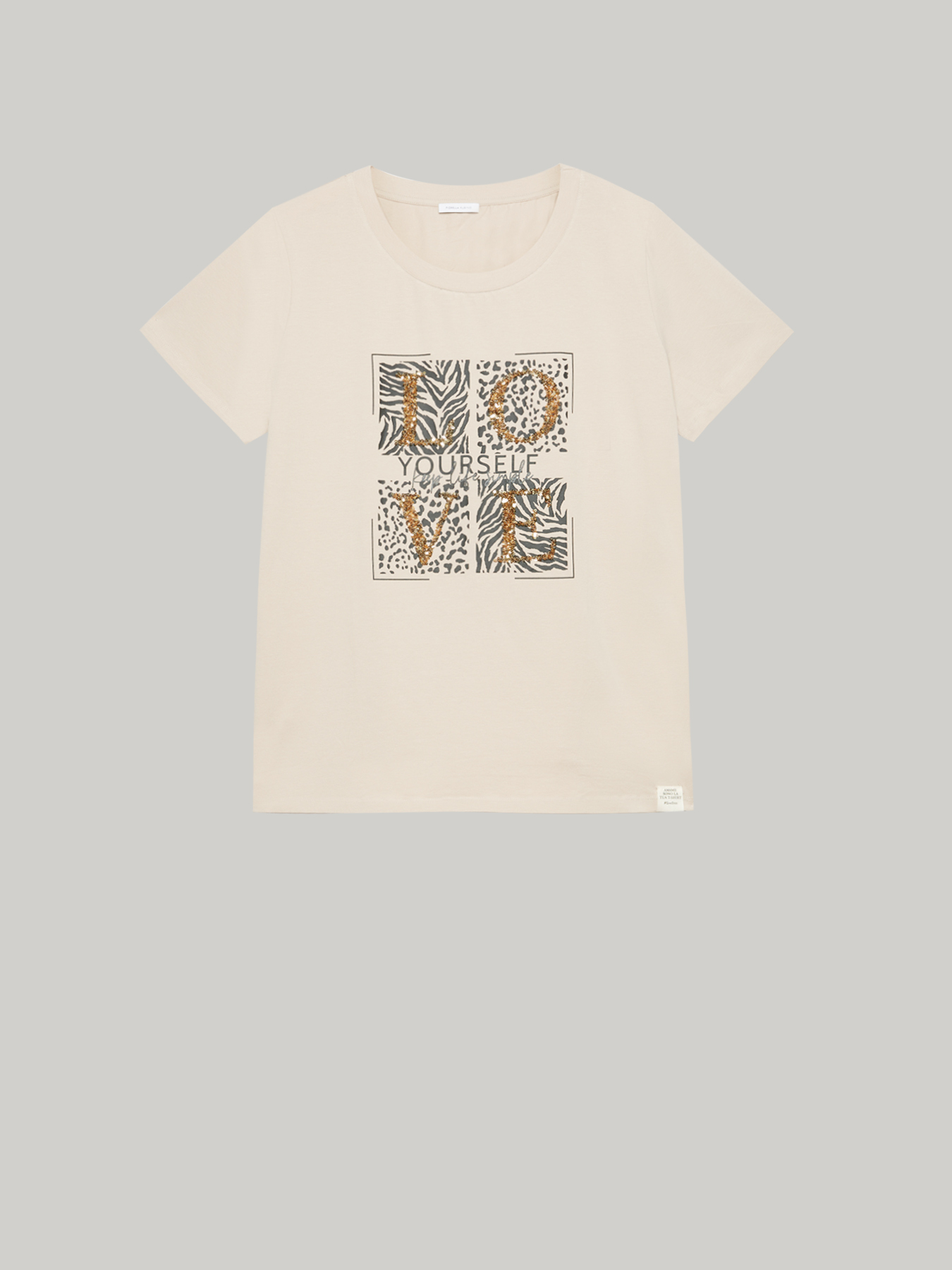 T-shirt with animal print and lettering in sequins image number 3