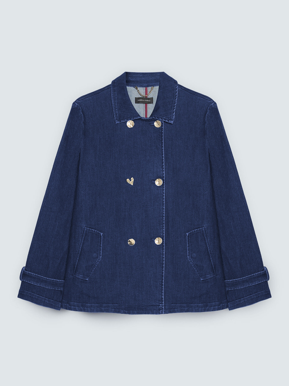 Trench corto in denim doppiopetto