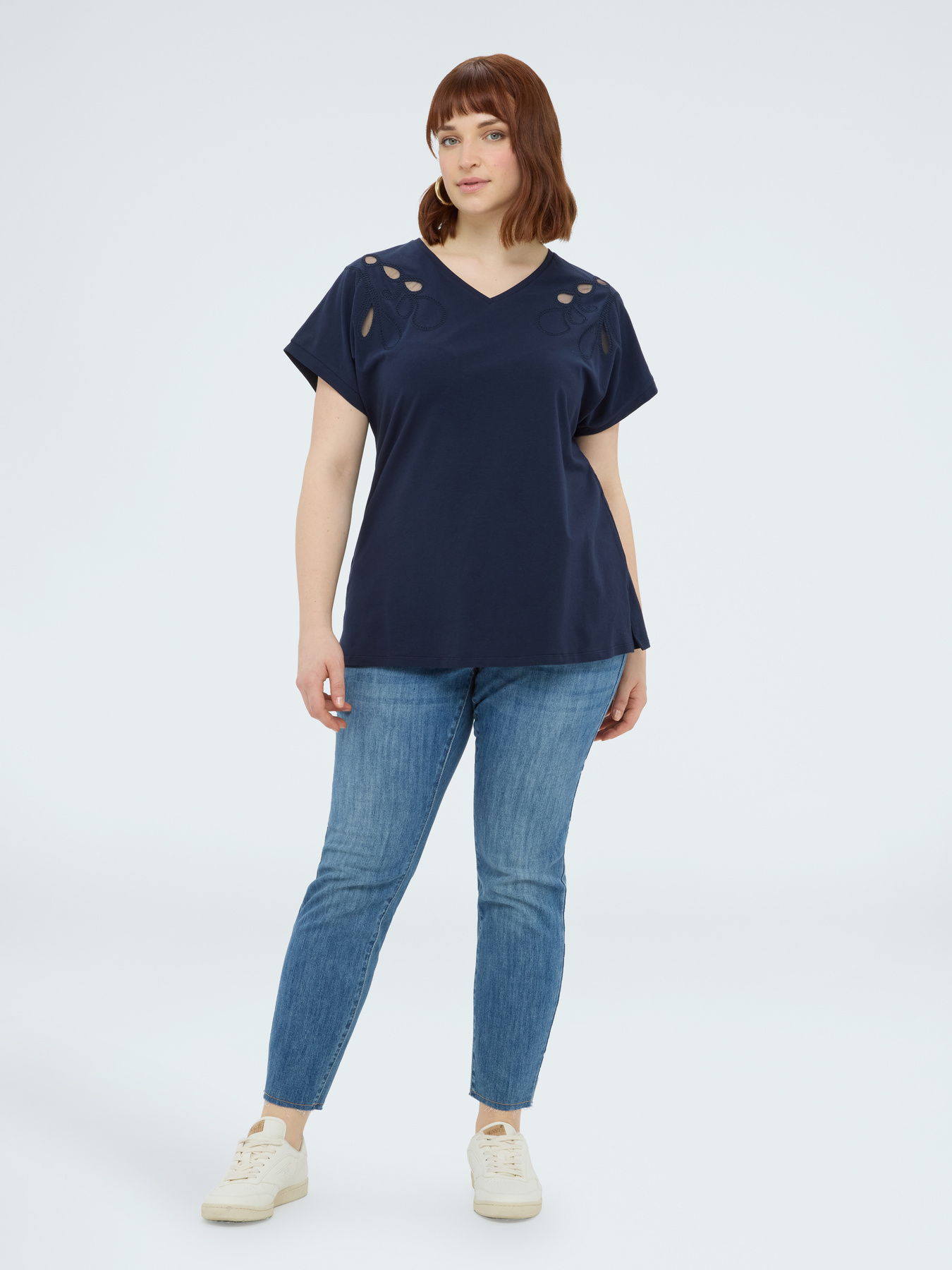 Cotton t-shirt with embroidery and cut out image number 2