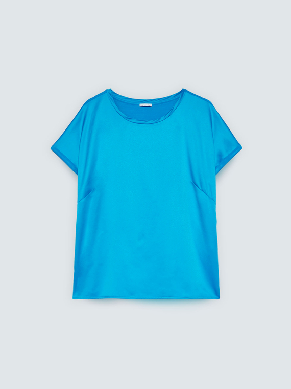 Bi-material t-shirt with round neckline